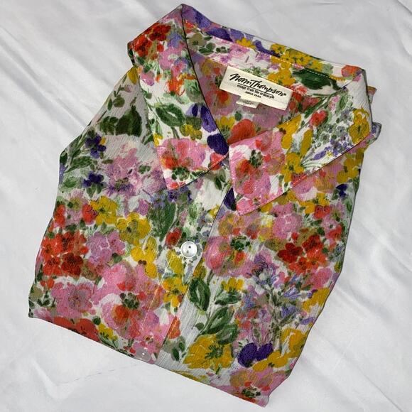 Norm Thompson Escape Ordinary Women Floral Sheer Blouse Top Button M Boho Hi Low - Picture 14 of 14